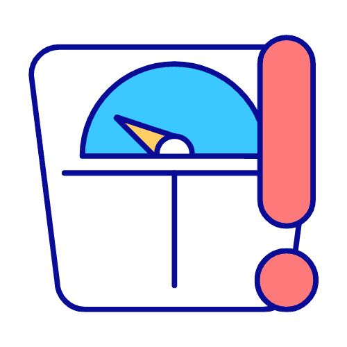 Line drawing of a scale dial with an exclamation mark